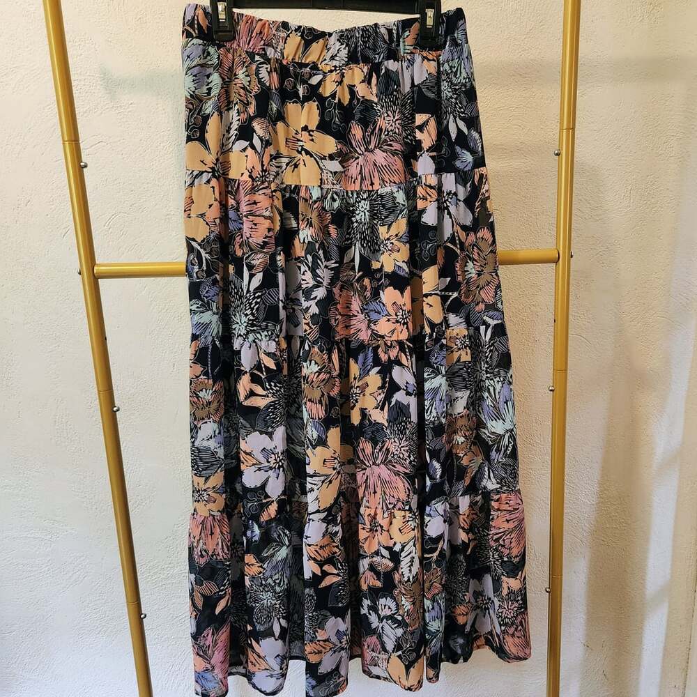 mark. Womens Chiffon Floral Print Tiered Maxi Skirt Size Large